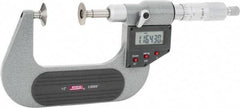 SPI - 1 to 2", IP54, Ratchet Stop Thimble, Electronic Disc Micrometer - 0.0002" Accuracy, 0.79" Disc, 0.00005" Resolution, 0.31" Spindle Diam, Steel Face, NIST Traceability Certification Included - Exact Tool & Supply