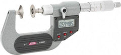 SPI - 0 to 1", IP54, Ratchet Stop Thimble, Electronic Disc Micrometer - 0.0001" Accuracy, 0.79" Disc, 0.00005" Resolution, 0.31" Spindle Diam, Steel Face, NIST Traceability Certification Included - Exact Tool & Supply