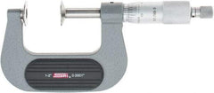 SPI - 1 to 2", Ratchet Stop Thimble, Mechanical Disc Micrometer - 0.0002" Accuracy, 0.79" Disc, 0.0001" Resolution, 0.31" Spindle Diam, Steel Face, NIST Traceability Certification Included - Exact Tool & Supply