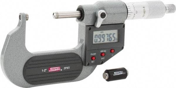 SPI - Electronic, 1 to 2" Measurement, Painted Finish Carbide Face Ball Anvil Micrometer - 0.00005" Graduation, Ratchet Stop Thimble - Exact Tool & Supply