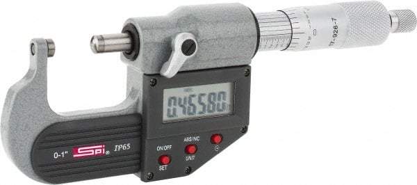 SPI - Electronic, 0 to 1" Measurement, Painted Finish Carbide Face Ball Anvil Micrometer - 0.00005" Graduation, Ratchet Stop Thimble - Exact Tool & Supply