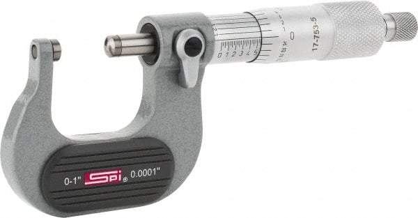 SPI - Mechanical, 0 to 1" Measurement, Painted Finish Carbide Face Ball Anvil Micrometer - 0.0001" Graduation, Ratchet Stop Thimble - Exact Tool & Supply