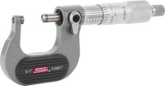 SPI - Mechanical, 0 to 1" Measurement, Painted Finish Carbide Face Ball Anvil Micrometer - 0.0001" Graduation, Ratchet Stop Thimble - Exact Tool & Supply