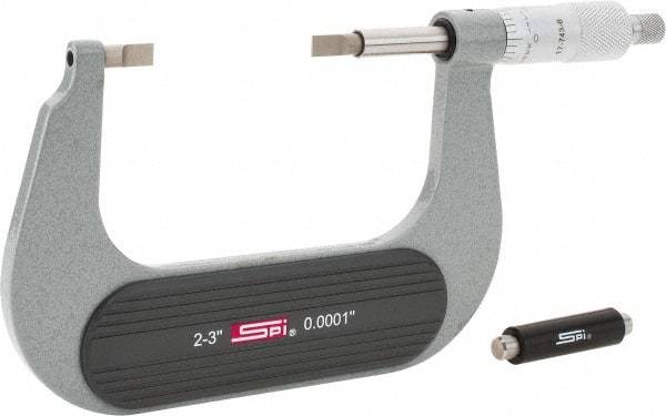 SPI - 2" to 3" Mechanical Painted Blade Micrometer - 0.0002" Accuracy, 0.03" Blade Thickness, Ratchet Stop Thimble - Exact Tool & Supply