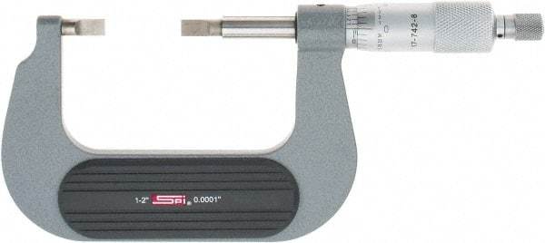 SPI - 1" to 2" Mechanical Painted Blade Micrometer - 0.0002" Accuracy, 0.03" Blade Thickness, Ratchet Stop Thimble - Exact Tool & Supply