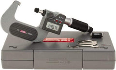 SPI - 1 to 2" Range, 0.00005" Resolution, Standard Throat IP65 Electronic Outside Micrometer - 0.0002" Accuracy, Ratchet Stop Thimble, Carbide Face, LR44 Battery, Includes NIST Traceable Certification of Inspection - Exact Tool & Supply