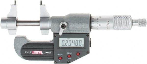 SPI - 0.2 to 1.2" Range, 0.00005" Resolution, Ratchet Stop Thimble, Electronic Inside & Tubular Micrometer - Exact Tool & Supply