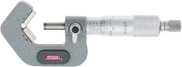 SPI - 0.2 to 1 Inch Measurement, 5 Flutes Measured, Ratchet Stop Thimble, Mechanical V Anvil Micrometer - 0.0001 Inch Accuracy, Carbide Face - Exact Tool & Supply