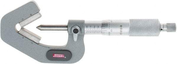 SPI - 0.09 to 1 Inch Measurement, 3 Flutes Measured, Ratchet Stop Thimble, Mechanical V Anvil Micrometer - 0.0001 Inch Accuracy, Carbide Face - Exact Tool & Supply