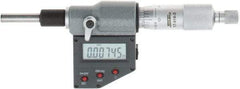 SPI - 0 to 25mm Range, 6.5mm Spindle Diameter, 28.5mm Spindle Length, 160mm OAL, Electronic Micrometer Head - 0.00005" Resolution, 0.0001" Accuracy, Carbide Measuring Face, Data Output - Exact Tool & Supply