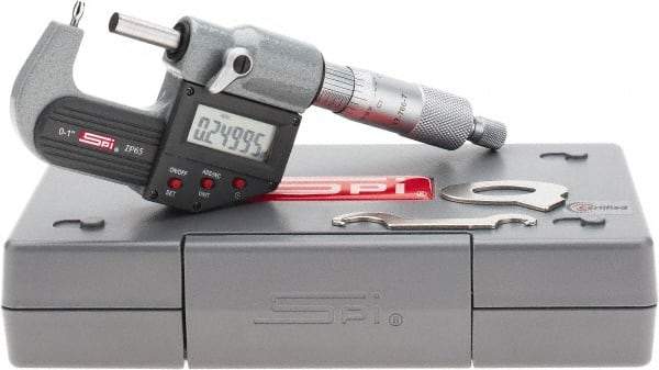 SPI - 0 to 1 Inch Range, 0.00005 Inch Graduation, B Anvil, Ratchet Stop Thimble, Electronic Tube Micrometer - 0.0001 Inch Accuracy, Carbide Face - Exact Tool & Supply