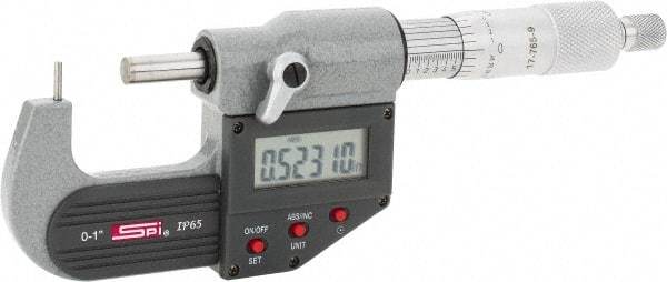 SPI - 0 to 1 Inch Range, 0.00005 Inch Graduation, A Anvil, Ratchet Stop Thimble, Electronic Tube Micrometer - 0.0001 Inch Accuracy, Carbide Face - Exact Tool & Supply