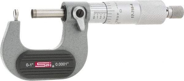 SPI - 0 to 1 Inch Range, 0.0001 Inch Graduation, B Anvil, Ratchet Stop Thimble, Mechanical Tube Micrometer - 0.0001 Inch Accuracy, Carbide Face - Exact Tool & Supply