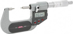 SPI - 0 to 1 Inch, 1.26 Inch Throat Depth, Electronic Spline Micrometer - 0.0001 Inch Accuracy, 0.00005 Inch Graduation, 0.25 Inch Spindle Diameter, 2mm Head Diameter, Ratchet Stop Thimble, Data Output - Exact Tool & Supply