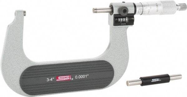 SPI - 3 to 4" Range, 0.0001" Graduation, Mechanical Outside Micrometer - Ratchet Stop Thimble, 2-1/4" Throat Depth, Accurate to 0.0002", Digital Counter - Exact Tool & Supply
