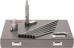 SPI - 0 to 6" Range, 6 Rod, Mechanical Depth Micrometer - Ratchet Stop Thimble, 2-1/4" Base Length, 0.001" Graduation, 4.5mm Rod Diam - Exact Tool & Supply