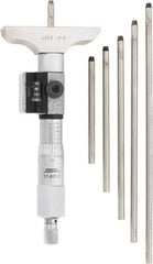 SPI - 0 to 6" Range, 6 Rod, Mechanical Depth Micrometer - Ratchet Stop Thimble, 2-1/2" Base Length, 0.001" Graduation, 4.5mm Rod Diam - Exact Tool & Supply