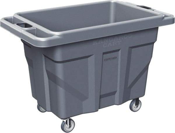 Made in USA - 1,000 Lb Load Capacity, 18.67 Cu Ft, 15 Bushels, 0.67 Cu Yd, Polyethylene Delivery Cart - 53" Wide x 31" Long x 38" High, Blue/Gray - Exact Tool & Supply