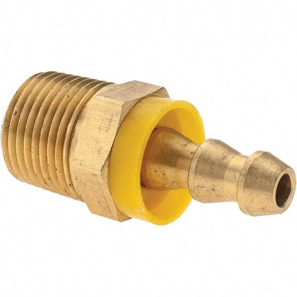 Value Collection - 1/4" ID 3/8 NPTF Barbed Push On Male Connector - Brass - Exact Tool & Supply