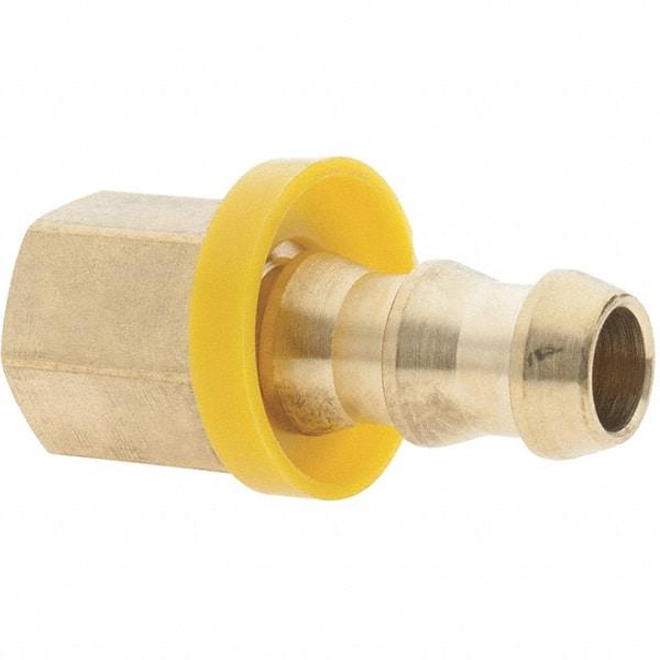 Value Collection - 3/8" ID 1/4 NPTF Barbed Push On Female Connector - 3/8" OD, Brass - Exact Tool & Supply