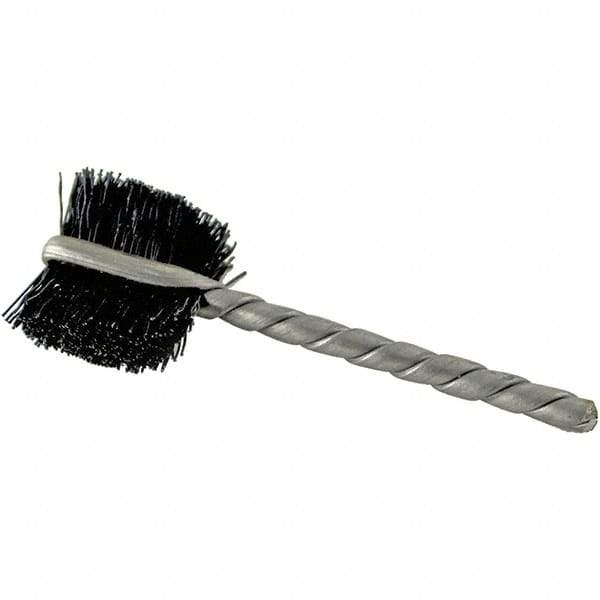 Brush Research Mfg. - 7/8" Diam Flat Nylon Tube Brush - 0.01" Filament Diam, 5/8" Brush Length, 2-1/4" OAL, Steel Shank - Exact Tool & Supply