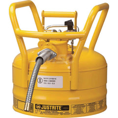 Justrite - Safety Dispensing Cans; Capacity: 2.5 Gal ; Material: Steel ; Color: Yellow ; Height (Decimal Inch): 12.700000 ; Diameter/Length (mm): 11.75 ; Approval Listing/Regulations: FM Approved; DOT; UN - Exact Tool & Supply