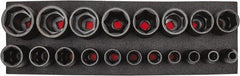 Proto - 19 Piece 1/2" Drive Black Finish Deep Well Socket Set - 6 Points, 3/8" to 1-1/2" Range, Inch Measurement Standard - Exact Tool & Supply