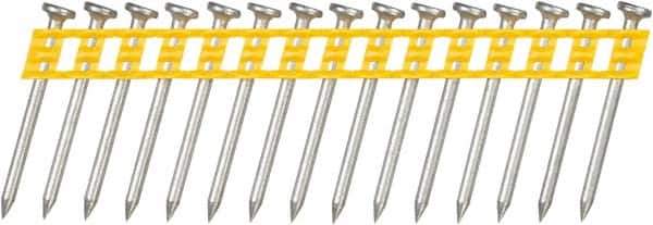 DeWALT - 13 Gauge 0.102" Shank Diam 1-1/2" Long Concrete Nails for Power Nailers - Steel, Zinc Finish, Smooth Shank, Angled Stick Plastic Collation, Round Head - Exact Tool & Supply