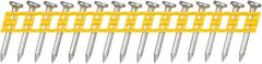 DeWALT - 13 Gauge 0.102" Shank Diam 1" Long Concrete Nails for Power Nailers - Steel, Zinc Finish, Smooth Shank, Angled Stick Plastic Collation, Round Head - Exact Tool & Supply