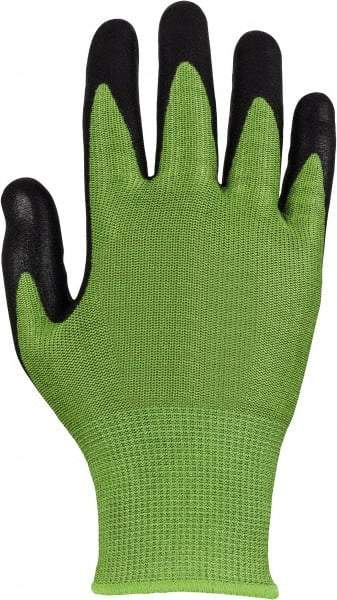 PRO-SAFE - Size XL (10), ANSI Cut Lvl A3, Micro-Foam Nitrile Coated Dyneema Diamond HPPE liner Cut Resistant Gloves - Palm & Fingers Coated, Knit Wrist, Green, Paired - Exact Tool & Supply