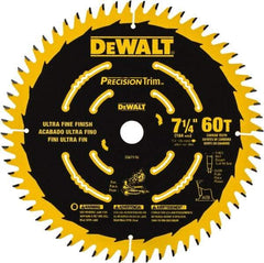 DeWALT - 7-1/4" Diam, 5/8" Arbor Hole Diam, 60 Tooth Wet & Dry Cut Saw Blade - Tungsten Carbide-Tipped, Smooth Action, Standard Round Arbor - Exact Tool & Supply