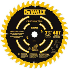DeWALT - 7-1/4" Diam, 5/8" Arbor Hole Diam, 40 Tooth Wet & Dry Cut Saw Blade - Tungsten Carbide-Tipped, Smooth Action, Standard Round Arbor - Exact Tool & Supply