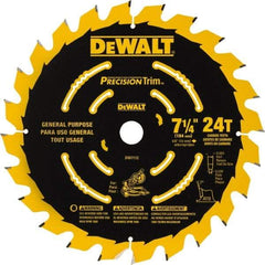 DeWALT - 7-1/4" Diam, 5/8" Arbor Hole Diam, 24 Tooth Wet & Dry Cut Saw Blade - Tungsten Carbide-Tipped, Smooth Action, Standard Round Arbor - Exact Tool & Supply