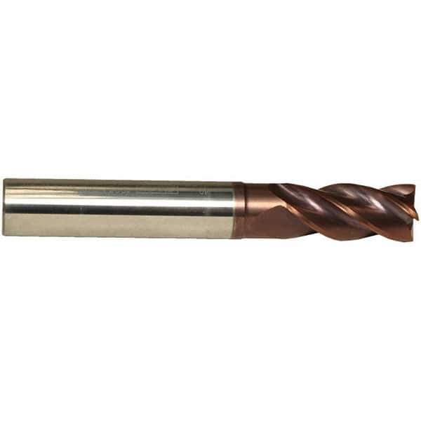 Emuge - 1/4" Diam, 17/32" LOC, 4 Flute Solid Carbide Roughing & Finishing End Mill - TiAlN Finish, 2-1/4" OAL, 1/4" Shank Diam, Cylindrical Shank, 38° Helix, Centercutting, Long Length - Exact Tool & Supply
