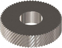 Made in USA - 0.846" Diam, 90° Tooth Angle, Standard (Shape), Cut Type Cobalt Right-Hand Diagonal Knurl Wheel - 0.197" Face Width, 0.315" Hole, Circular Pitch, 30° Helix, Bright Finish, Series CC - Exact Tool & Supply