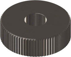 Made in USA - 5/8" Diam, 90° Tooth Angle, 30 TPI, Beveled Face, Form Type Cobalt Straight Knurl Wheel - 1/4" Face Width, 1/4" Hole, Circular Pitch, 0° Helix, Ferritic Nitrocarburizing Finish, Series GK - Exact Tool & Supply
