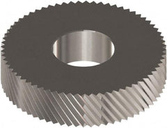 Made in USA - 0.846" Diam, 90° Tooth Angle, Standard (Shape), Cut Type Cobalt Left-Hand Diagonal Knurl Wheel - 0.197" Face Width, 0.315" Hole, Circular Pitch, 30° Helix, Bright Finish, Series CC - Exact Tool & Supply