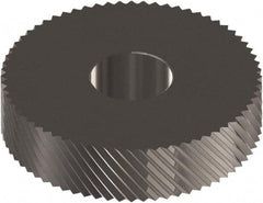 Made in USA - 1" Diam, 90° Tooth Angle, 16 TPI, Standard (Shape), Form Type Cobalt Left-Hand Diagonal Knurl Wheel - 0.236" Face Width, 5/16" Hole, Circular Pitch, 30° Helix, Ferritic Nitrocarburizing Finish, Series OS - Exact Tool & Supply