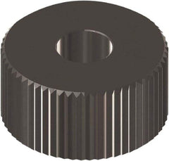 Made in USA - 3/4" Diam, 90° Tooth Angle, 40 TPI, Beveled Face, Form Type Cobalt Straight Knurl Wheel - 0.197" Face Width, 1/4" Hole, Circular Pitch, 0° Helix, Ferritic Nitrocarburizing Finish, Series KM - Exact Tool & Supply