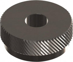 Made in USA - 1" Diam, 90° Tooth Angle, 14 TPI, Beveled Face, Form Type Cobalt Left-Hand Diagonal Knurl Wheel - 3/8" Face Width, 5/16" Hole, Circular Pitch, 30° Helix, Ferritic Nitrocarburizing Finish, Series OU - Exact Tool & Supply