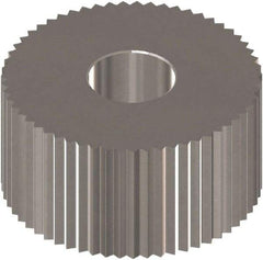 Made in USA - 1" Diam, 90° Tooth Angle, 30 TPI, Standard (Shape), Form Type High Speed Steel Straight Knurl Wheel - 3/8" Face Width, 5/16" Hole, Circular Pitch, 0° Helix, Bright Finish, Series OU - Exact Tool & Supply