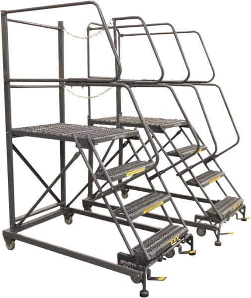 Ballymore - 96" 6 Step Single Entry Work Platform - Rolling Work Platform, 800 Lb Capacity, 60" Platform Height, 38" Base Width x 71" Base Depth, Grip Strut - Exact Tool & Supply
