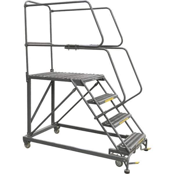 Ballymore - 76" 4 Step Single Entry Work Platform - Rolling Work Platform, 800 Lb Capacity, 40" Platform Height, 38" Base Width x 71" Base Depth, Grip Strut - Exact Tool & Supply