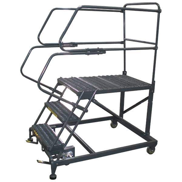 Ballymore - 66" 3 Step Single Entry Work Platform - Rolling Work Platform, 800 Lb Capacity, 30" Platform Height, 38" Base Width x 53" Base Depth, Grip Strut - Exact Tool & Supply
