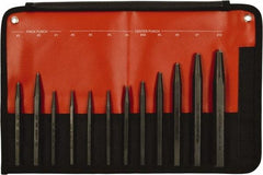 Mayhew - 12 Piece, 3/32 to 3/8", Center & Prick Punch Set - Hex Shank, Steel, Comes in Kit Bag - Exact Tool & Supply