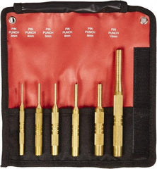 Mayhew - 6 Piece, 3 to 10mm, Pin Punch Set - Round Shank, Brass, Comes in Kit Bag - Exact Tool & Supply