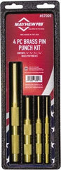 Mayhew - 4 Piece, 1/8 to 7/16", Pin Punch Set - Round Shank, Brass, Comes in Kit Bag - Exact Tool & Supply