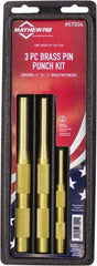 Mayhew - 3 Piece, 1/4 to 1/2", Pin Punch Set - Round Shank, Brass, Comes in Plastic Tray - Exact Tool & Supply
