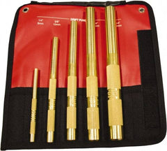 Mayhew - 5 Piece, 1/4 to 3/4", Drift Punch Set - Round Shank, Brass, Comes in Kit Bag - Exact Tool & Supply
