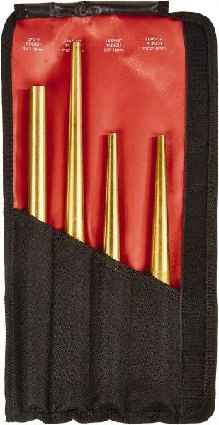 Mayhew - 4 Piece, 3/4 to 7/16", X-Long Punch - Round Shank, Brass, Comes in Kit Bag - Exact Tool & Supply